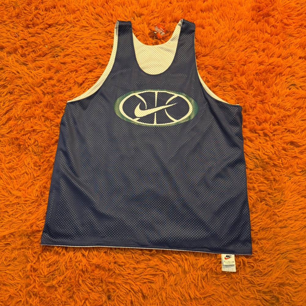 Vintage Nike Reversible Basketball Jersey Navy Blue White Mesh Tank Top XL Mens